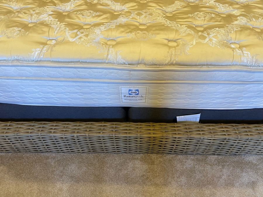 Woven Wicker Cal King Platform Bed With Sealy Posturepedic Mattress And Boxspring [Photo 9]