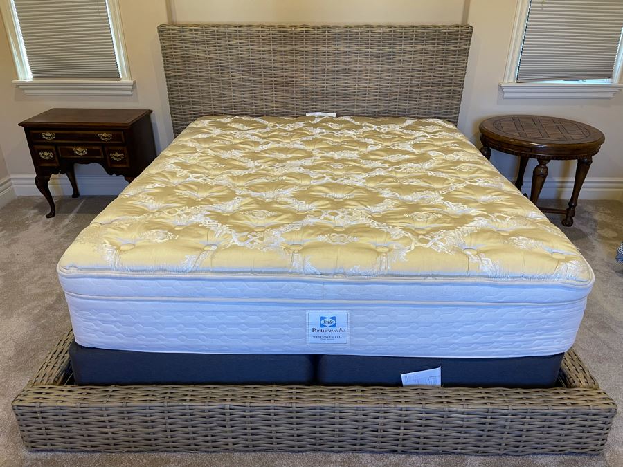 Woven Wicker Cal King Platform Bed With Sealy Posturepedic Mattress And Boxspring [Photo 2]