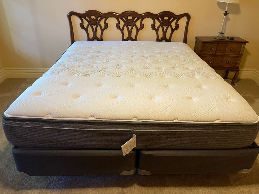 Wooden Headboard With Cal King Mattress And Boxspring
