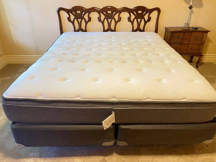 Wooden Headboard With Cal King Mattress And Boxspring