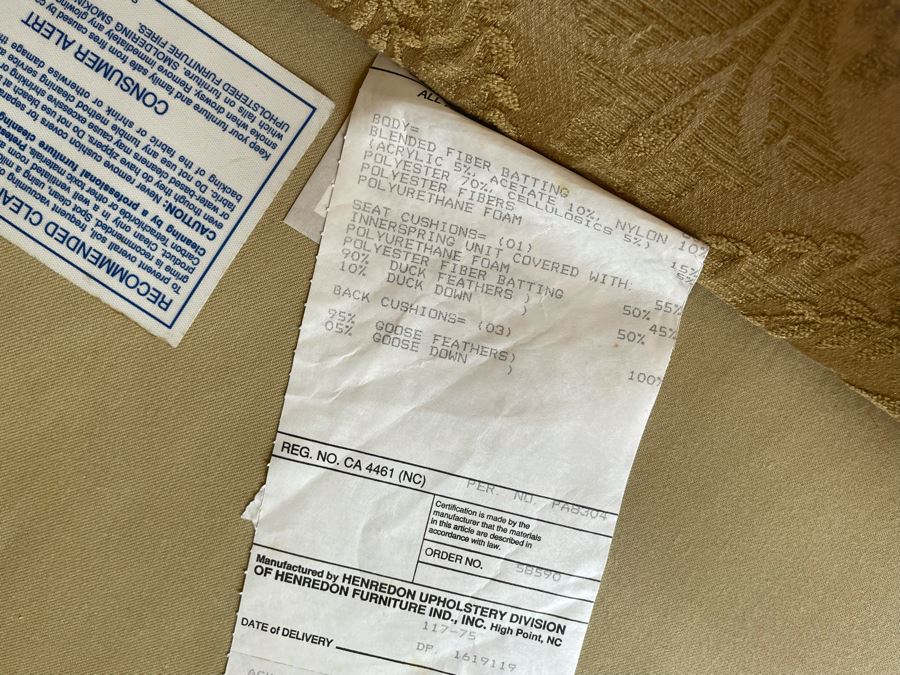 Henredon Upholstery Collection Gold Oversized Chaise Lounge Chair 4'5'W X 6'5'L X 2'10'H [Photo 11]