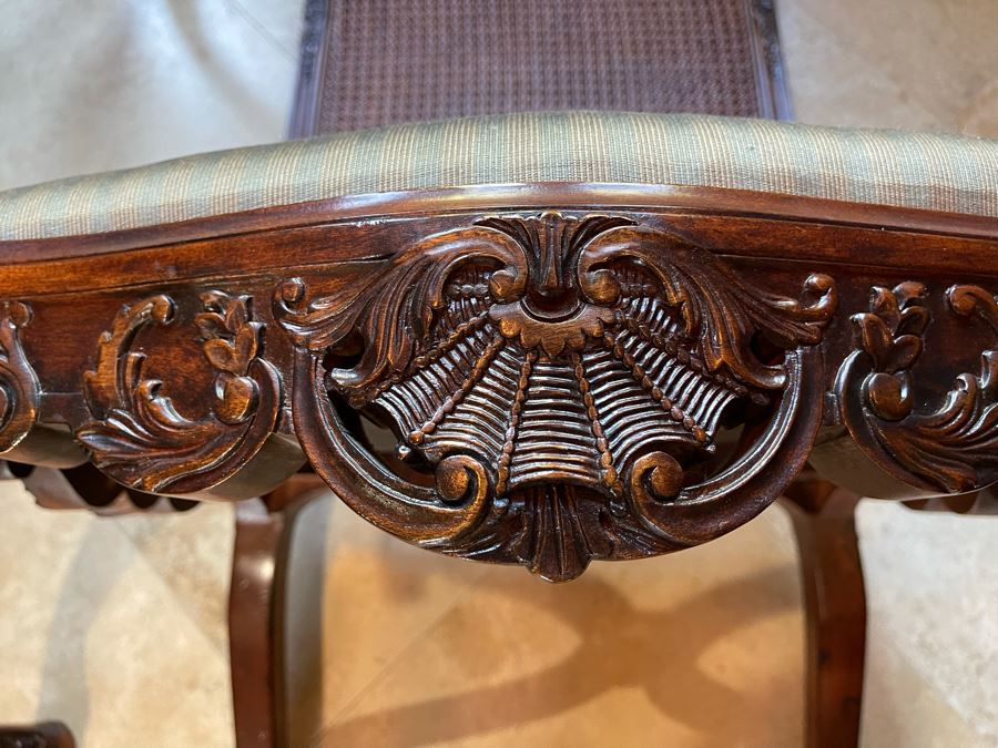 Stunning Henredon Furniture Wooden Parquetry Gaming Table 3'6'W With Four Henredon Wooden Cane Back Chairs [Photo 24]