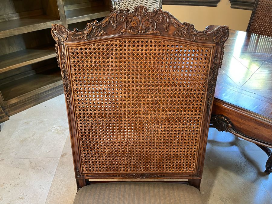 Stunning Henredon Furniture Wooden Parquetry Gaming Table 3'6'W With Four Henredon Wooden Cane Back Chairs [Photo 19]