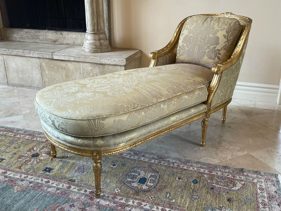 Henredon Gilt Wood Upholsterd Chaise Sofa 67L X 26D X 35H [Photo 2]