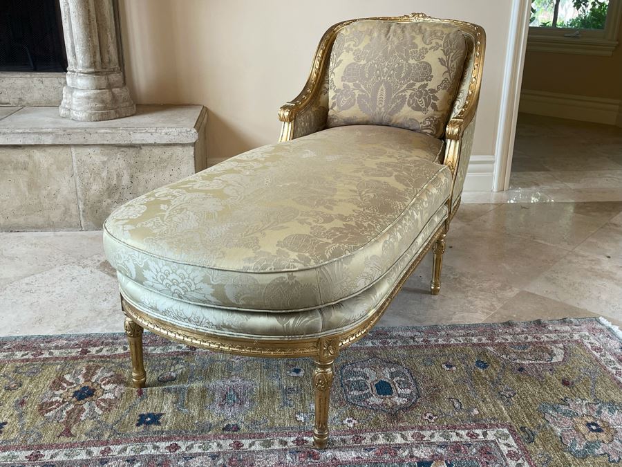 Henredon Gilt Wood Upholsterd Chaise Sofa 67L X 26D X 35H [Photo 3]