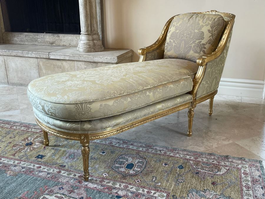 Henredon Gilt Wood Upholsterd Chaise Sofa 67L X 26D X 35H