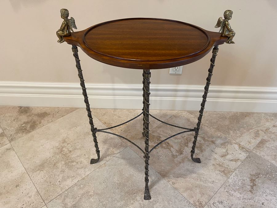 La Barge Side Table With Pair Of Brass Cherubs 22W X 16D X 28H [Photo 3]