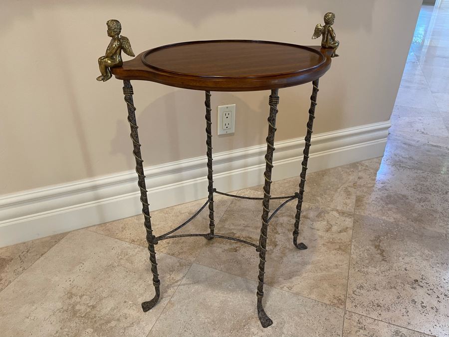 La Barge Side Table With Pair Of Brass Cherubs 22W X 16D X 28H [Photo 4]