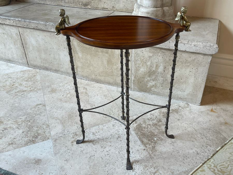 La Barge Side Table With Pair Of Brass Cherubs 22W X 16D X 28H [Photo 9]