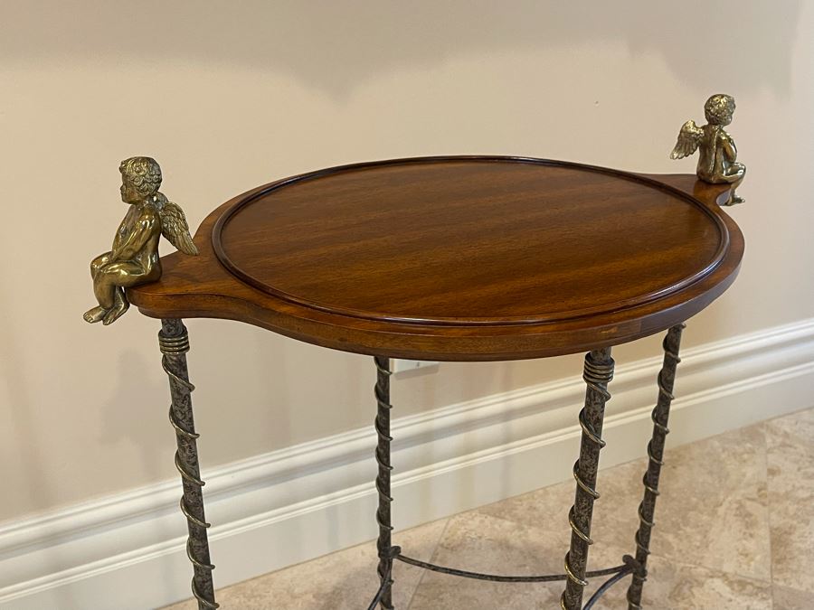La Barge Side Table With Pair Of Brass Cherubs 22W X 16D X 28H [Photo 5]