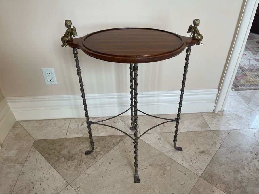 La Barge Side Table With Pair Of Brass Cherubs 22W X 16D X 28H [Photo 6]