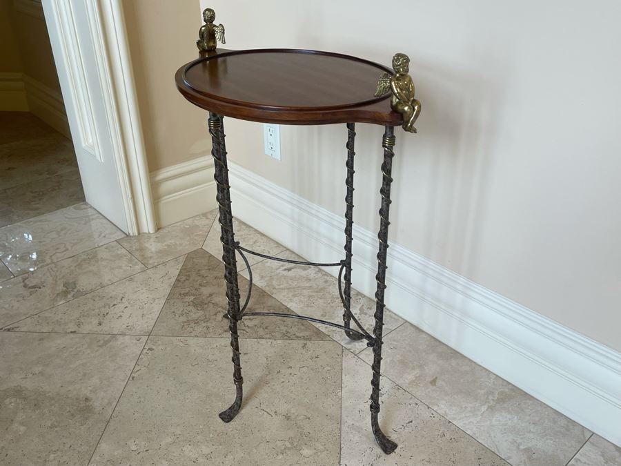 La Barge Side Table With Pair Of Brass Cherubs 22W X 16D X 28H [Photo 8]