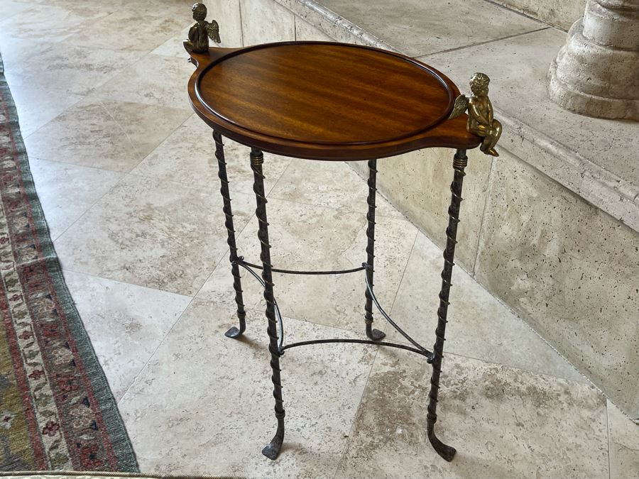 La Barge Side Table With Pair Of Brass Cherubs 22W X 16D X 28H [Photo 11]