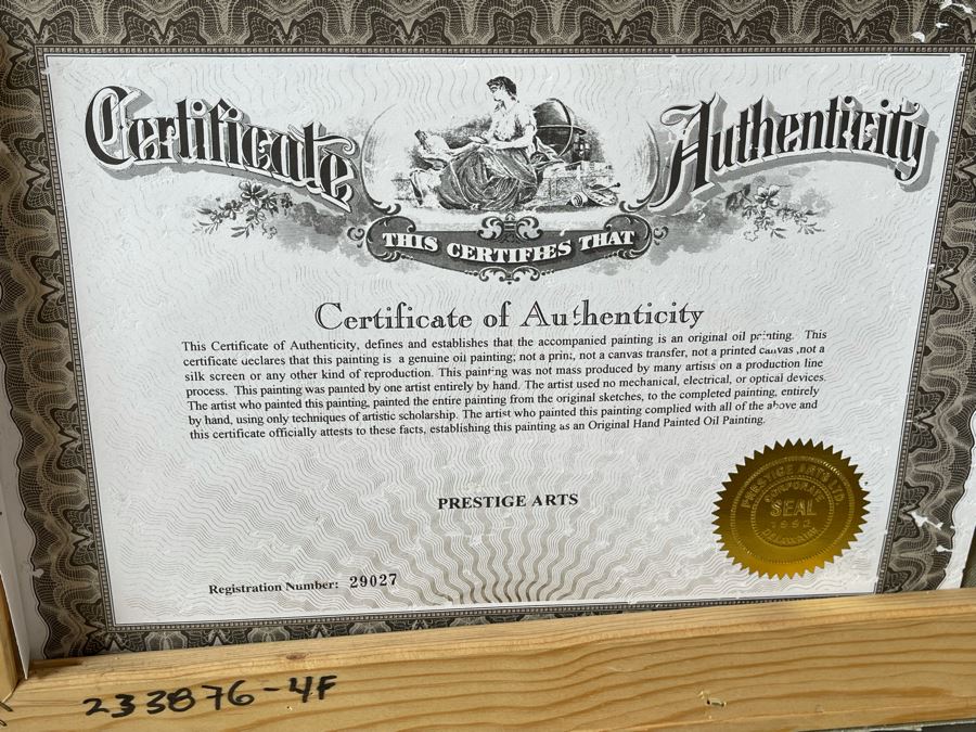 CORRECTION: 'Original Portrait Oil Painting On Canvas' In Beautiful Frame With Certificate Of Authenticity - Frame Measures 36W X 38H [Photo 9]