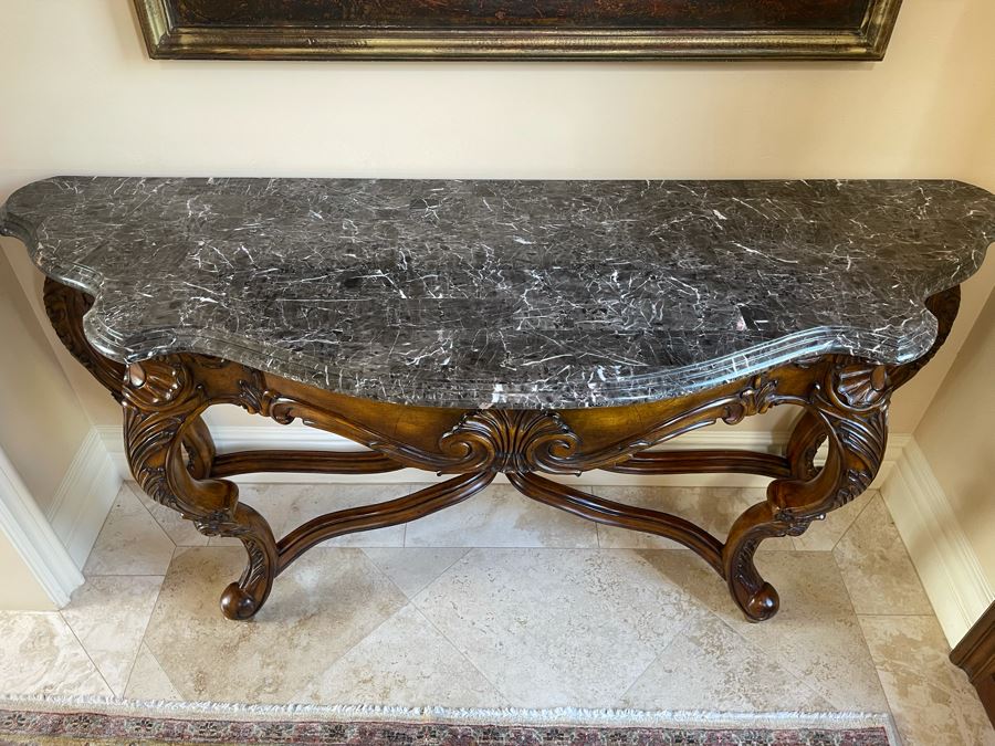 Wooden Entry Console Table With Faux Marble Top 68W X 21D X 34H [Photo 6]