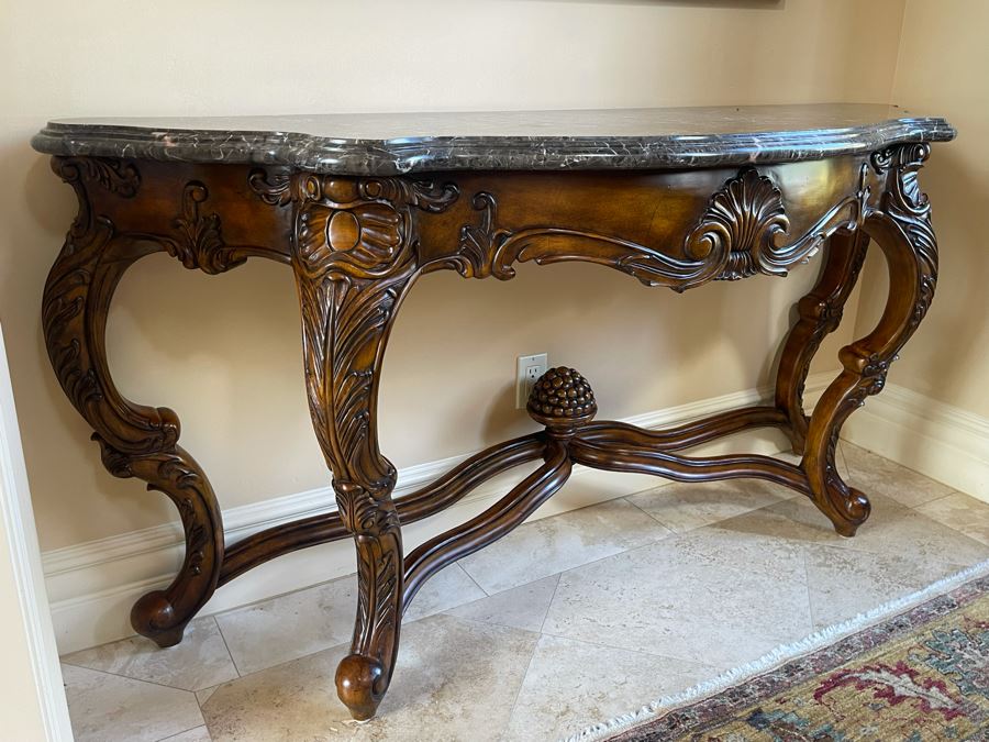 Wooden Entry Console Table With Faux Marble Top 68W X 21D X 34H [Photo 4]