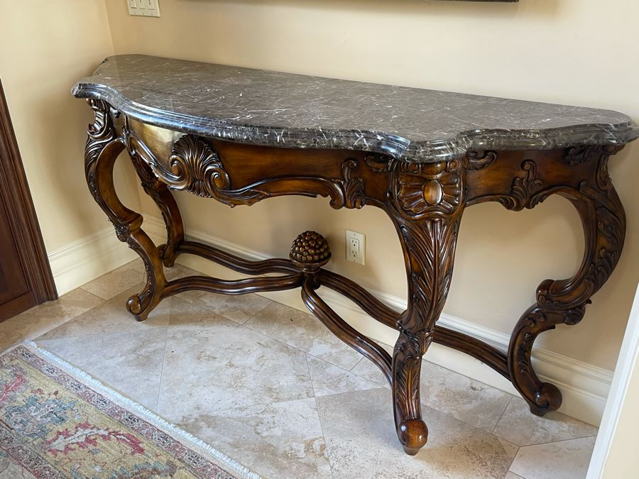 Wooden Entry Console Table With Faux Marble Top 68W X 21D X 34H [Photo 6]