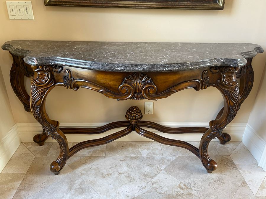 Wooden Entry Console Table With Faux Marble Top 68W X 21D X 34H [Photo 8]
