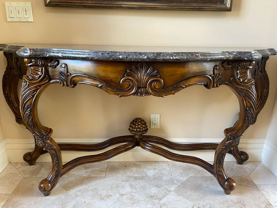 Wooden Entry Console Table With Faux Marble Top 68W X 21D X 34H [Photo 7]