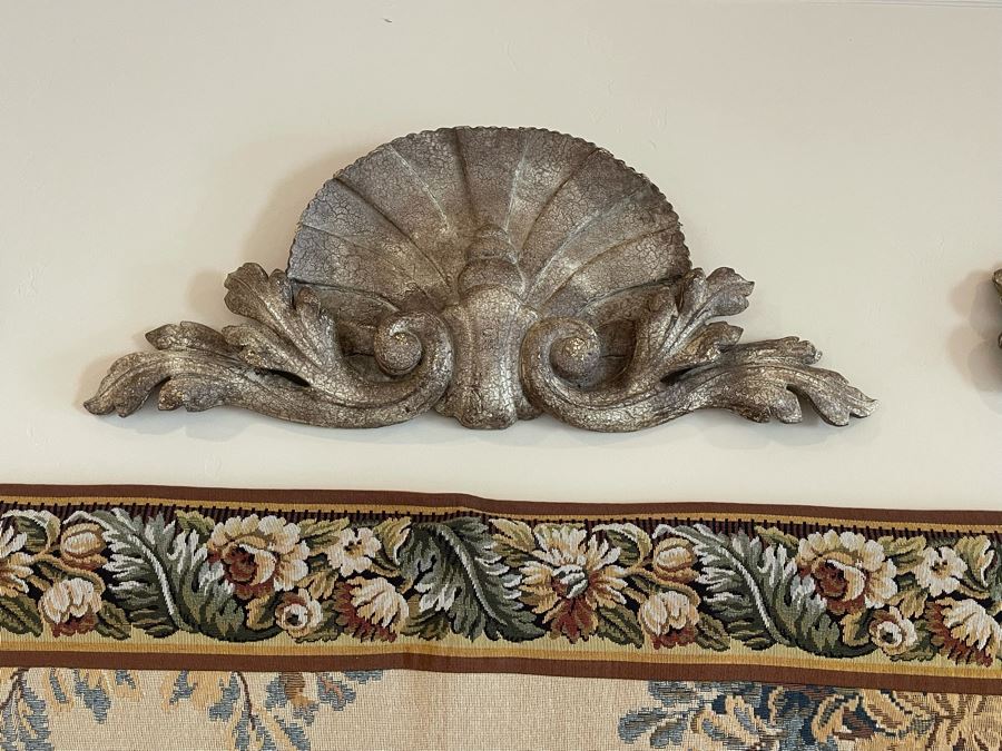 Large Tapestry 'The Royal Hunt' After C. Detti 8'6' X 5'2' Includes Three Ornamental Accent Pieces Above Tapestry [Photo 14]