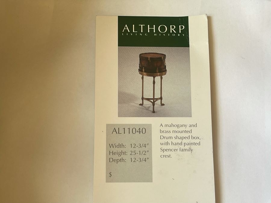 Althorp Mahogany And Brass Mounted Drum Shaped Box With Hand Painted Spencer Family Crest 12.75W X 12.75D X 25.5H [Photo 10]