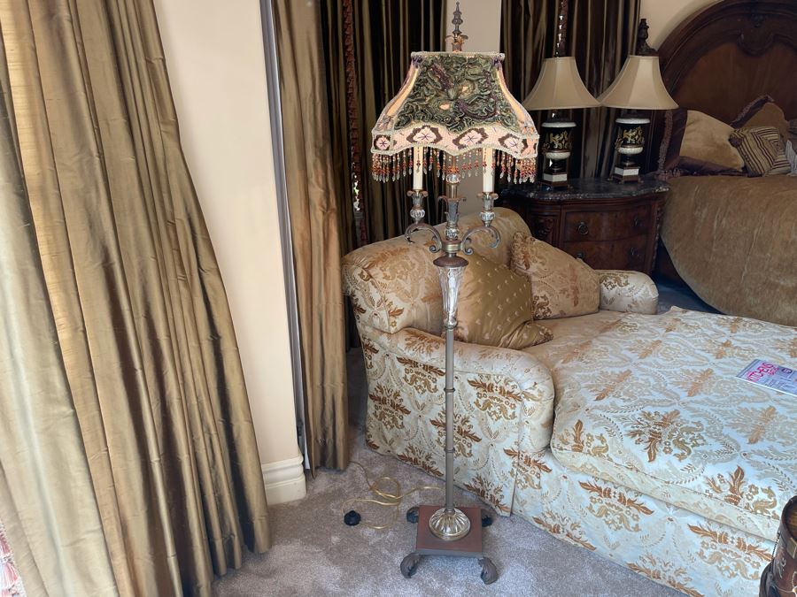 Contemporary Metal Floor Lamp With Victorian Style Lampshade 5'7'H [Photo 3]