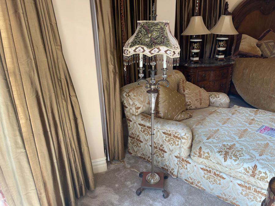 Contemporary Metal Floor Lamp With Victorian Style Lampshade 5'7'H [Photo 7]