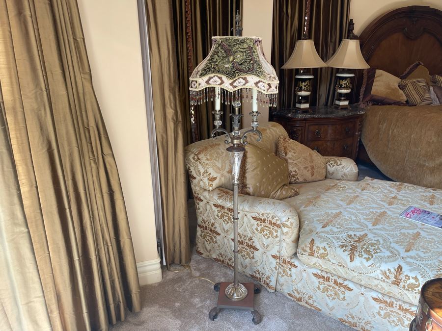 Contemporary Metal Floor Lamp With Victorian Style Lampshade 5'7'H [Photo 6]