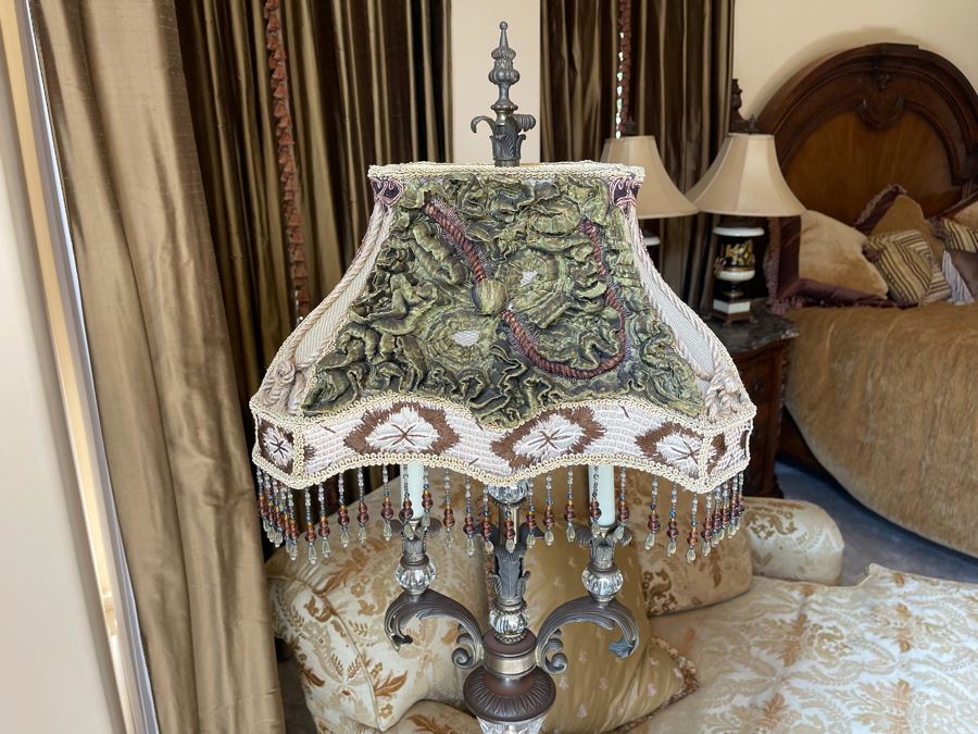 Contemporary Metal Floor Lamp With Victorian Style Lampshade 5'7'H [Photo 8]