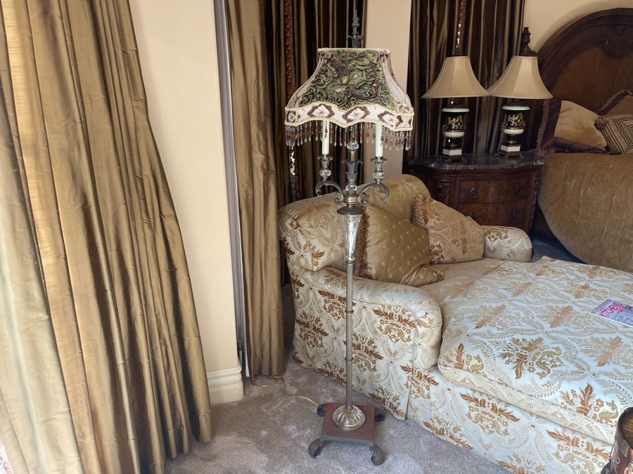 Contemporary Metal Floor Lamp With Victorian Style Lampshade 5'7'H [Photo 5]