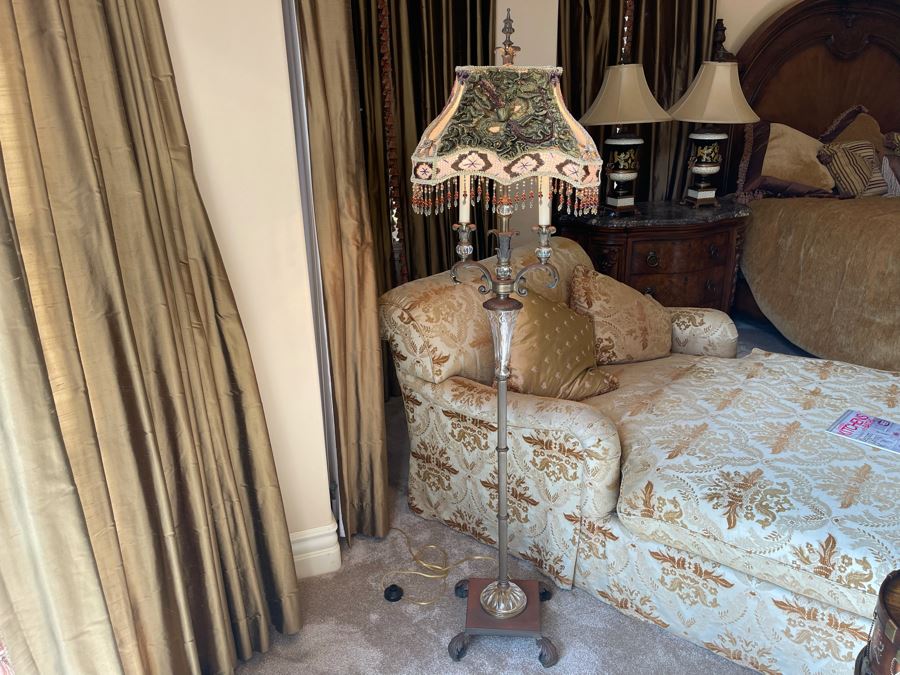 Contemporary Metal Floor Lamp With Victorian Style Lampshade 5'7'H [Photo 2]