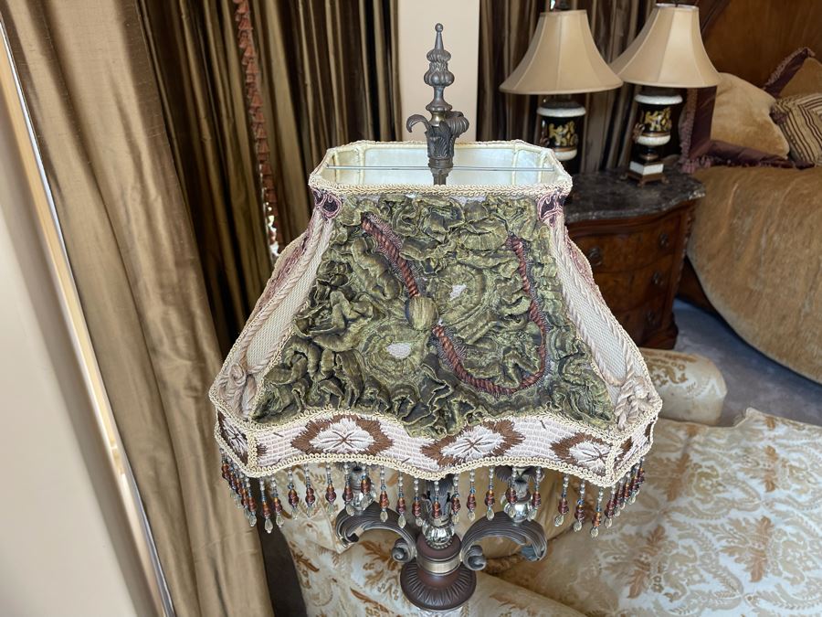 Contemporary Metal Floor Lamp With Victorian Style Lampshade 5'7'H [Photo 9]