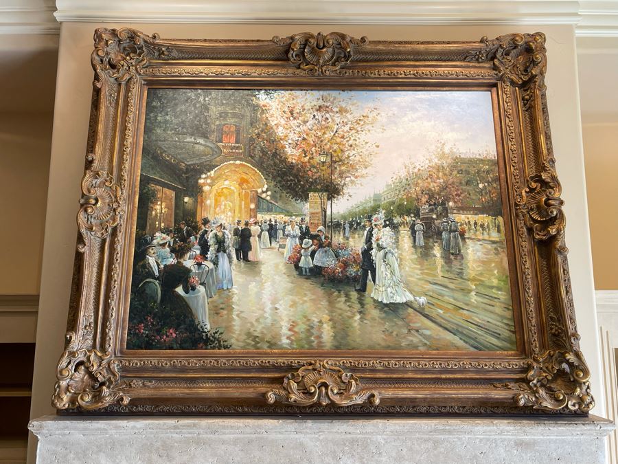 Beautifully Framed Large Paris Street Scene Canvas Artwork Frame Measures 5'2'W X 4'2'H [Photo 2]