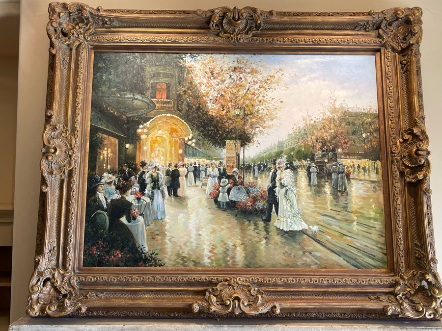 Beautifully Framed Large Paris Street Scene Canvas Artwork Frame Measures 5'2'W X 4'2'H [Photo 5]