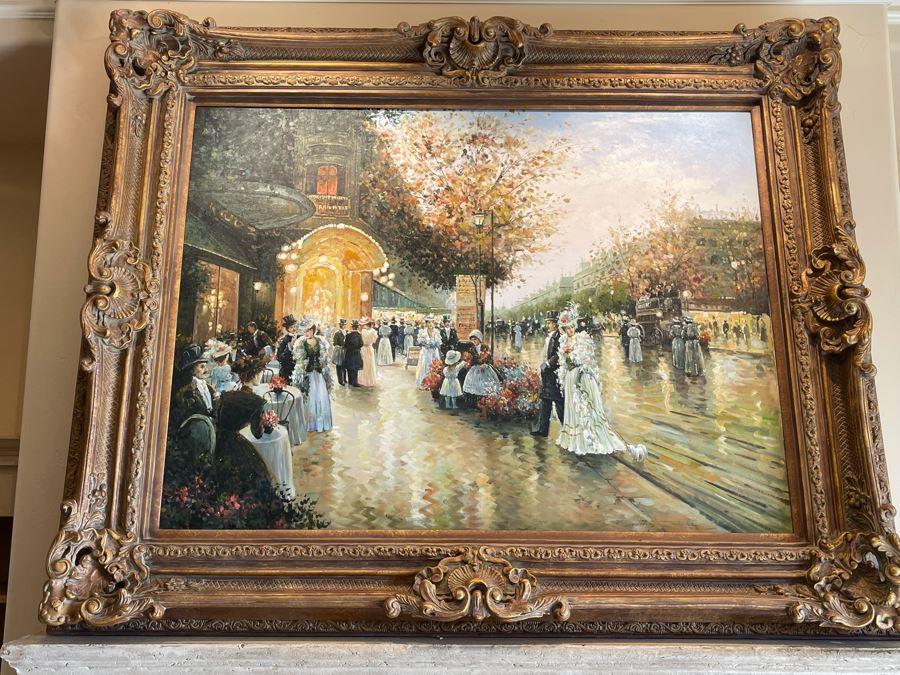 Beautifully Framed Large Paris Street Scene Canvas Artwork Frame Measures 5'2'W X 4'2'H
