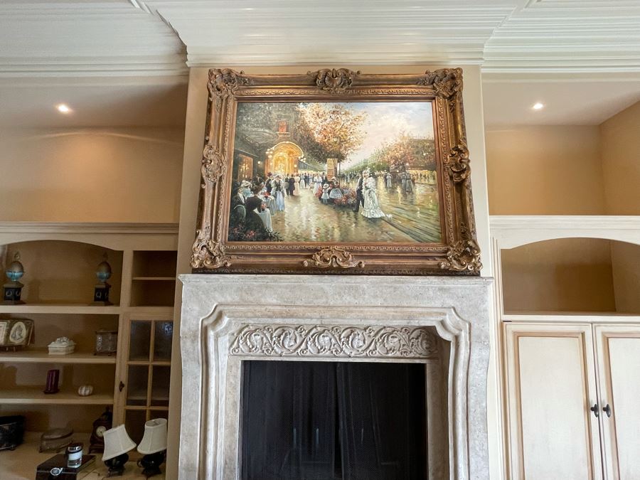 Beautifully Framed Large Paris Street Scene Canvas Artwork Frame Measures 5'2'W X 4'2'H [Photo 3]