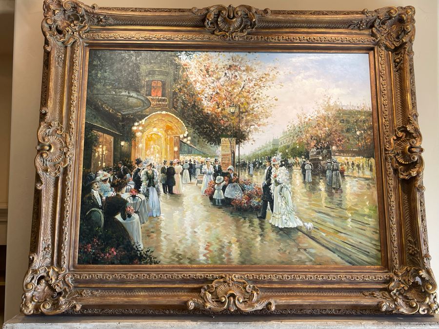 Beautifully Framed Large Paris Street Scene Canvas Artwork Frame Measures 5'2'W X 4'2'H [Photo 4]