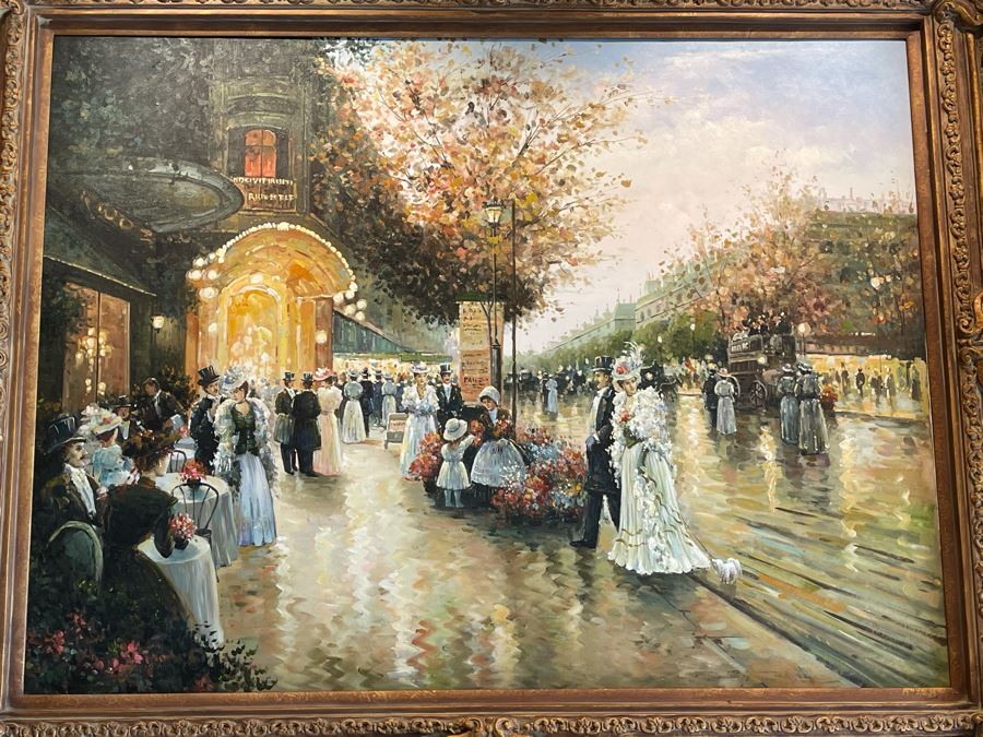 Beautifully Framed Large Paris Street Scene Canvas Artwork Frame Measures 5'2'W X 4'2'H [Photo 7]