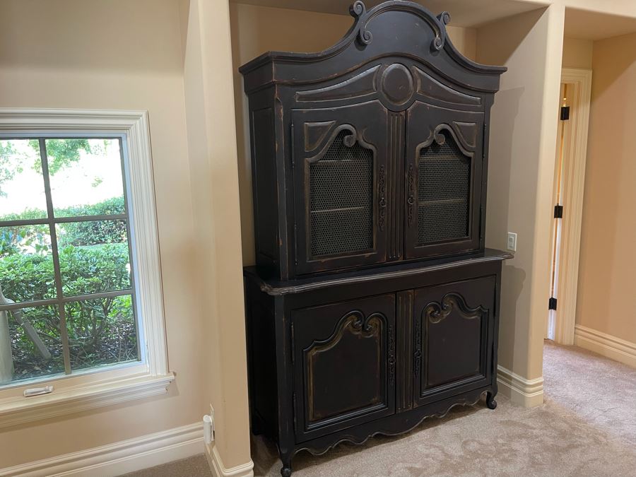 Black Wooden Cabinet With Hutch 5'3'W X 22'D X 7'10'H [Photo 2]