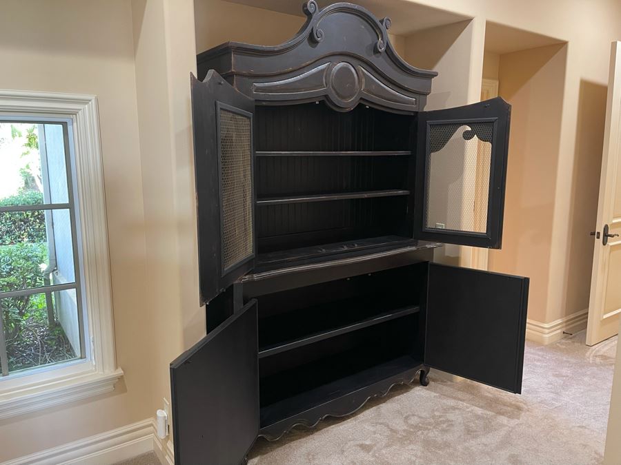 Black Wooden Cabinet With Hutch 5'3'W X 22'D X 7'10'H [Photo 6]