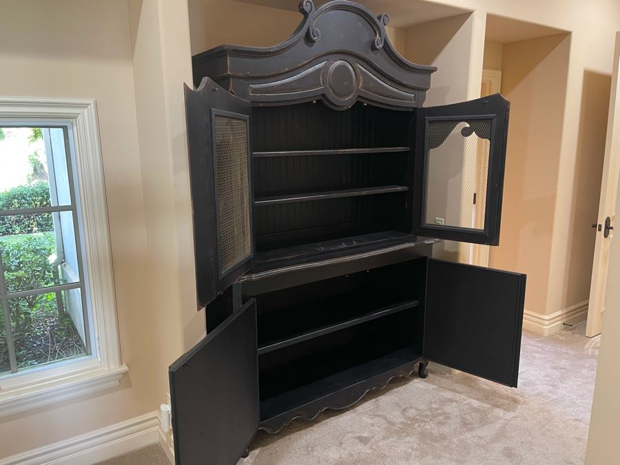 Black Wooden Cabinet With Hutch 5'3'W X 22'D X 7'10'H [Photo 7]