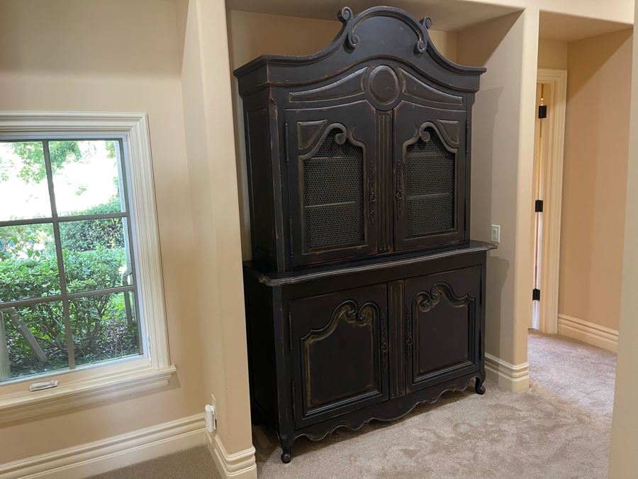Black Wooden Cabinet With Hutch 5'3'W X 22'D X 7'10'H [Photo 3]