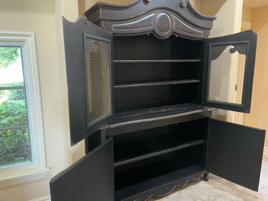 Black Wooden Cabinet With Hutch 5'3'W X 22'D X 7'10'H [Photo 5]