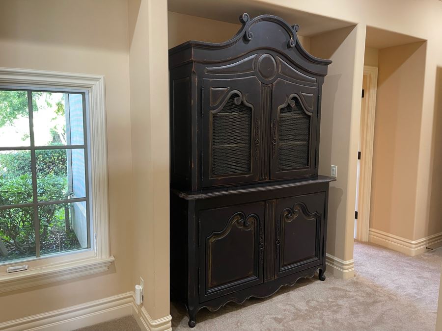 Black Wooden Cabinet With Hutch 5'3'W X 22'D X 7'10'H [Photo 4]