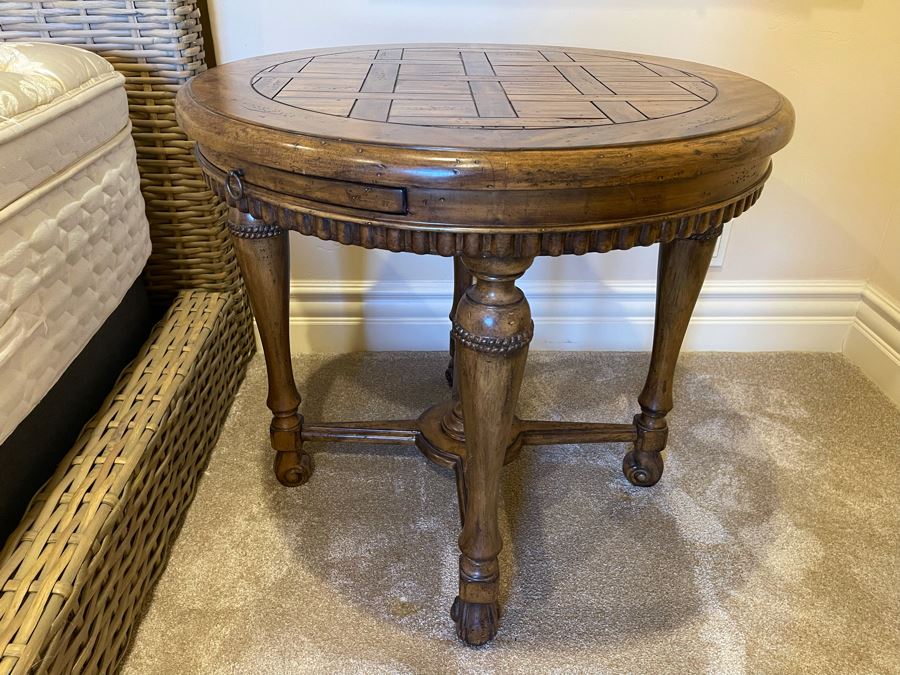 Round Wooden Side Table With Pair Of Pull Out Leaves 30W X 27H [Photo 3]