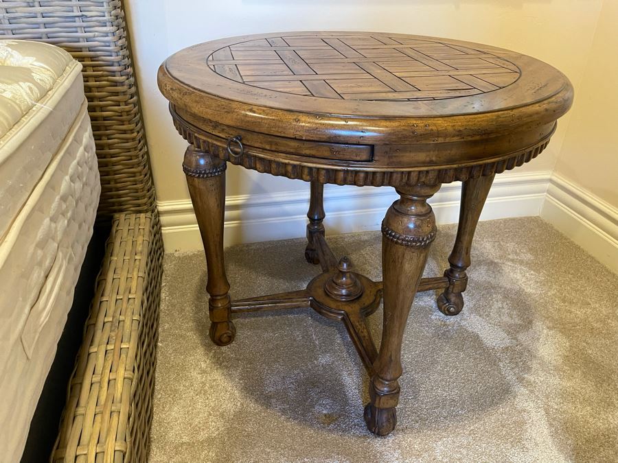 Round Wooden Side Table With Pair Of Pull Out Leaves 30W X 27H [Photo 6]