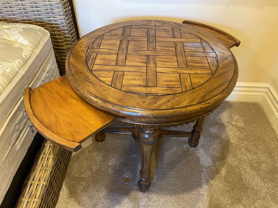 Round Wooden Side Table With Pair Of Pull Out Leaves 30W X 27H [Photo 7]