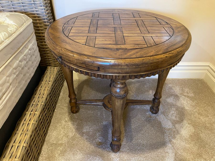 Round Wooden Side Table With Pair Of Pull Out Leaves 30W X 27H [Photo 2]