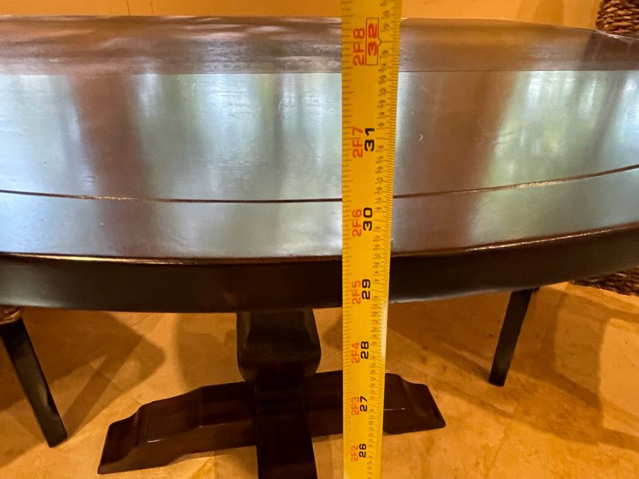 Wooden Pedestal Drop Leaf Table With Pair Of Woven Chairs [Photo 9]