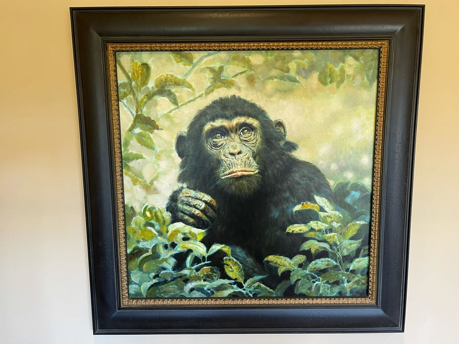 Framed Canvas Chimpanzee Print Frame Measures 46.5 X 46.5 [Photo 2]